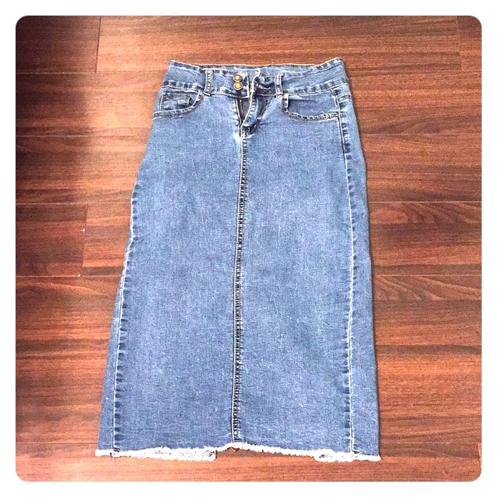 Blue denim Jean high waisted long skirt